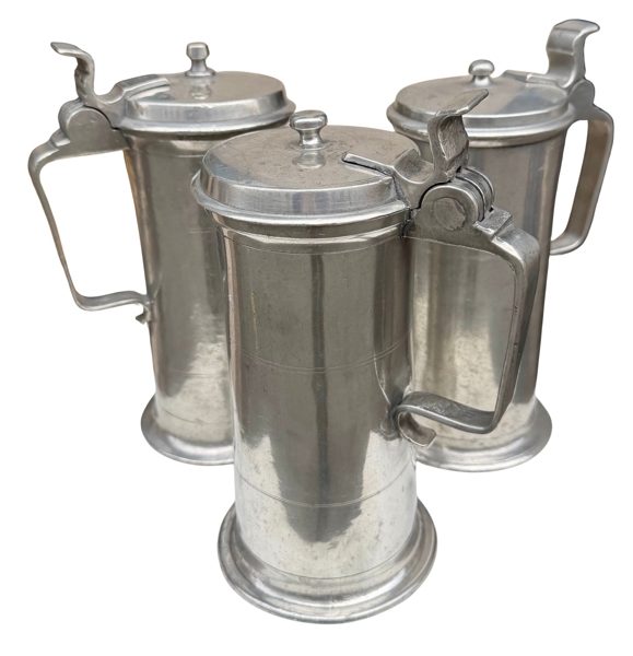 3 ølkrus i tinn 17/1800-tallet