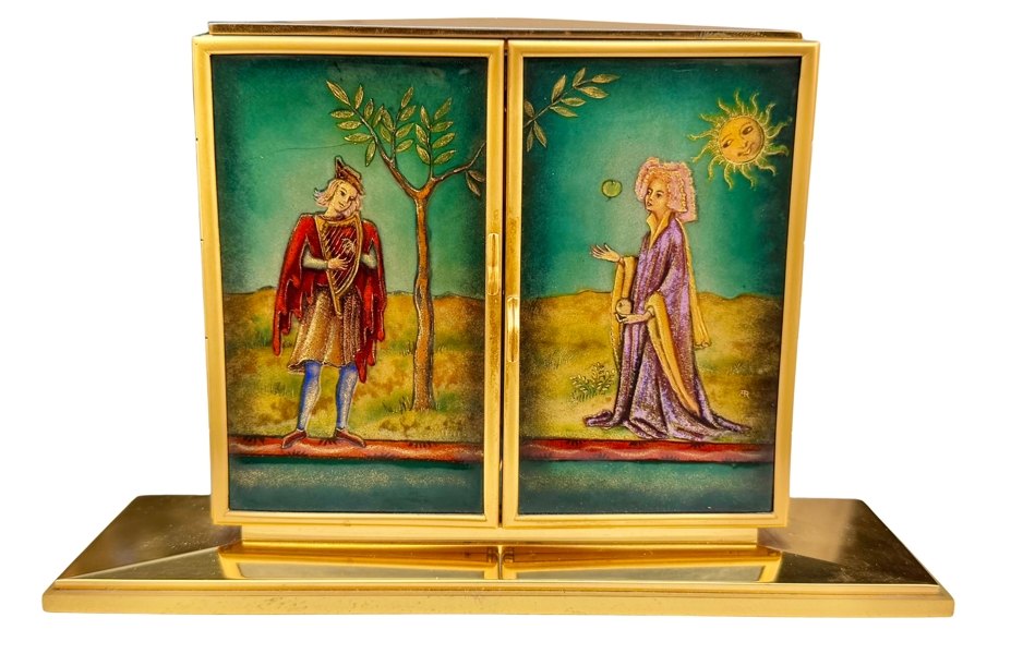 Imhof enemal brass table clock