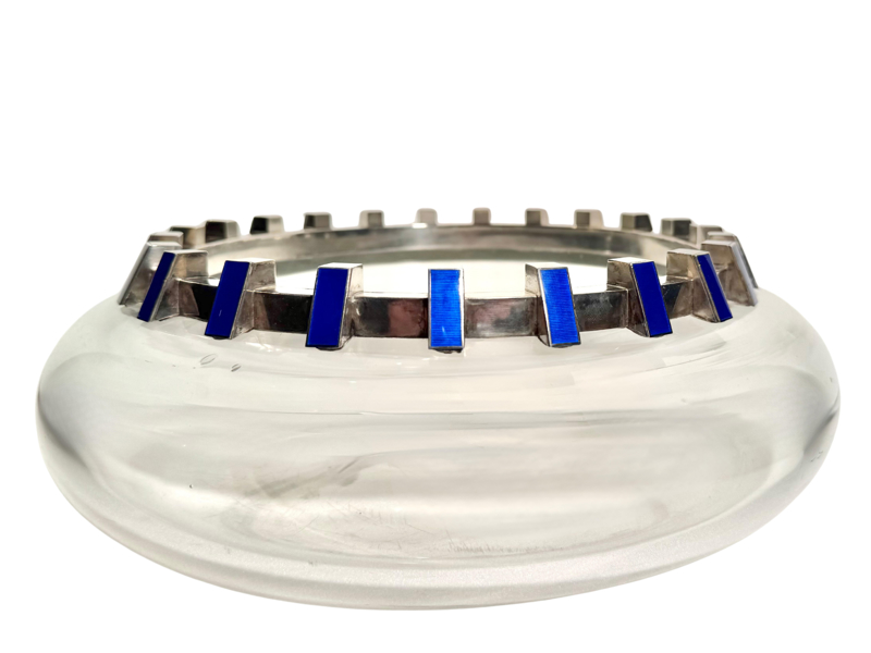 Stor glassbolle m/sølv og emalje, Prytz, Tostrup Oslo.