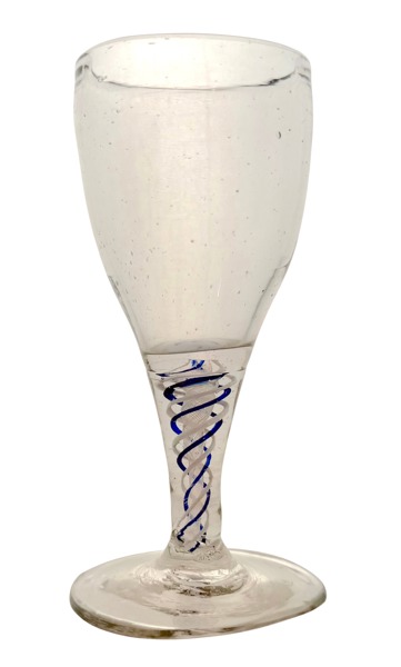 1700-talls vinglas m/blå og hvite emaljespiraler